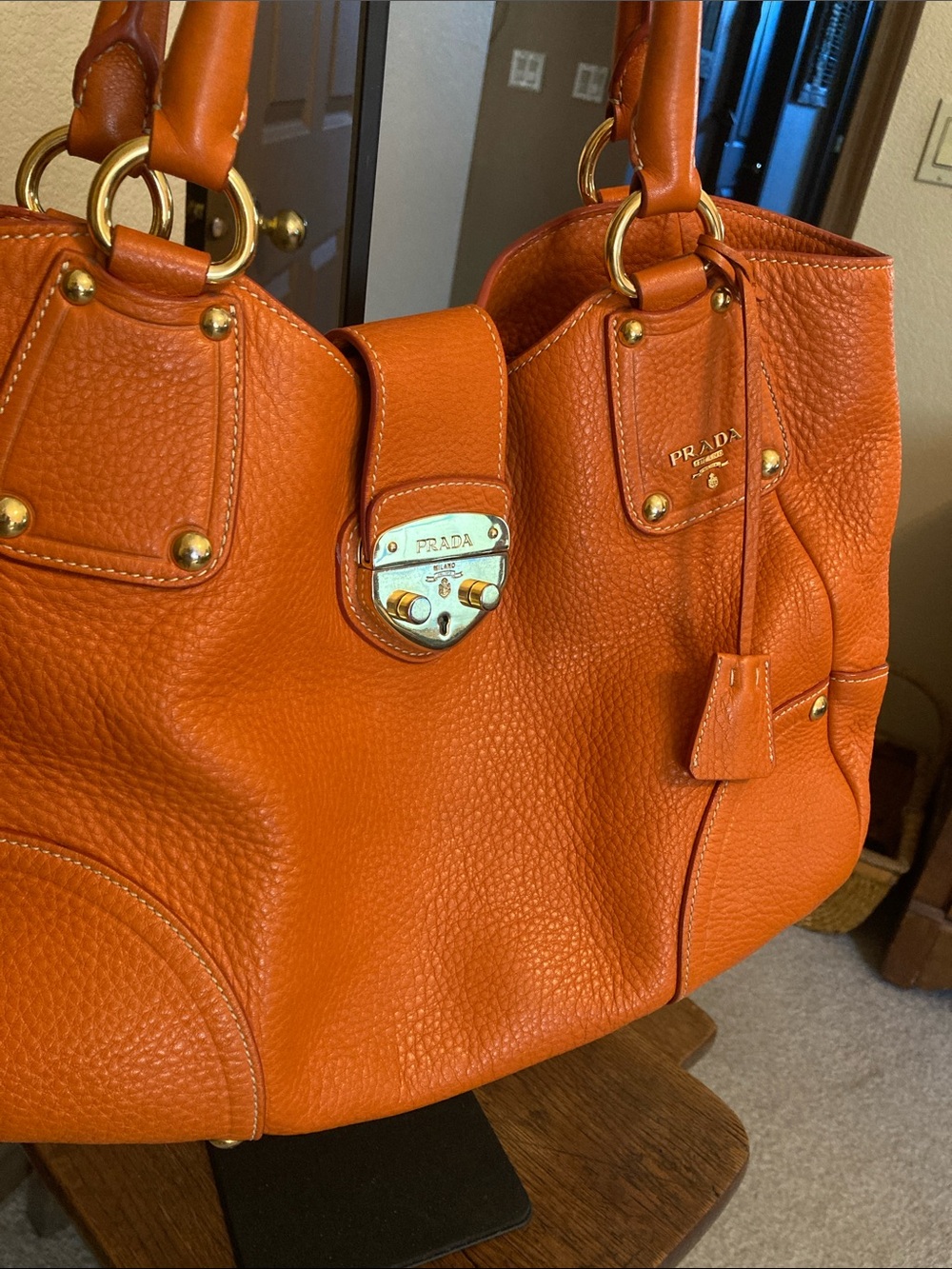 Prada Vitello Daino Pebbled Leather Push Lock Tote Bag EUC - Picture 2 of 15
